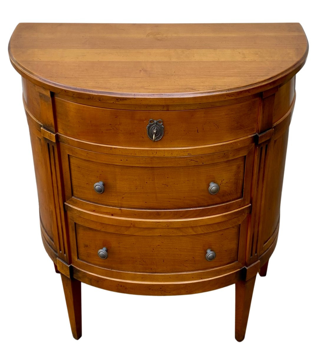 Commode demi-lune trois tiroirs en merisier Louis XVI-photo-1