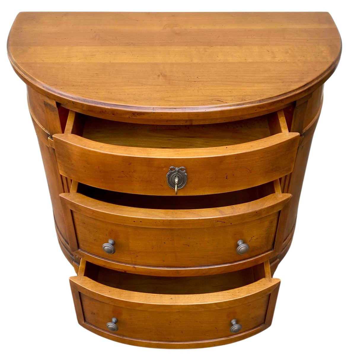 Commode demi-lune trois tiroirs en merisier Louis XVI-photo-2