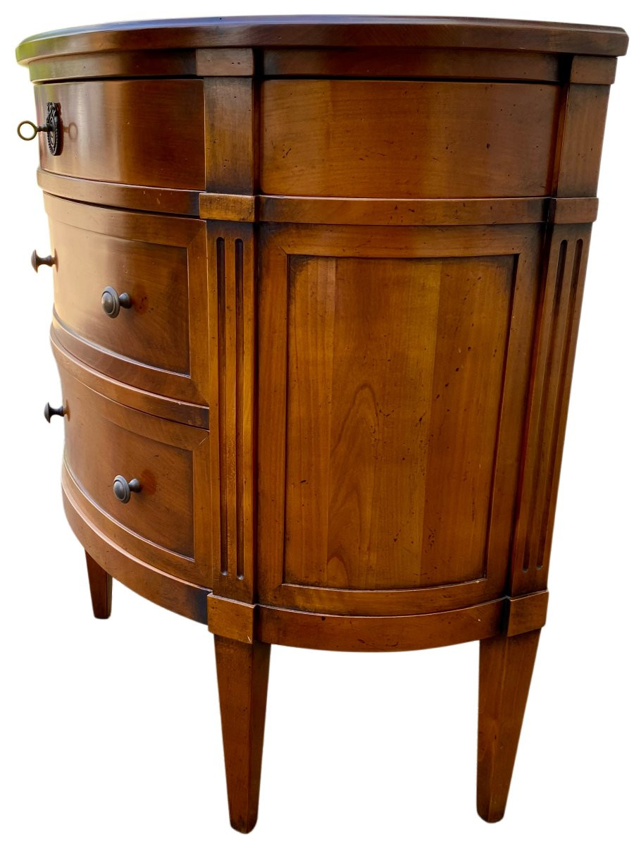 Commode demi-lune trois tiroirs en merisier Louis XVI-photo-3