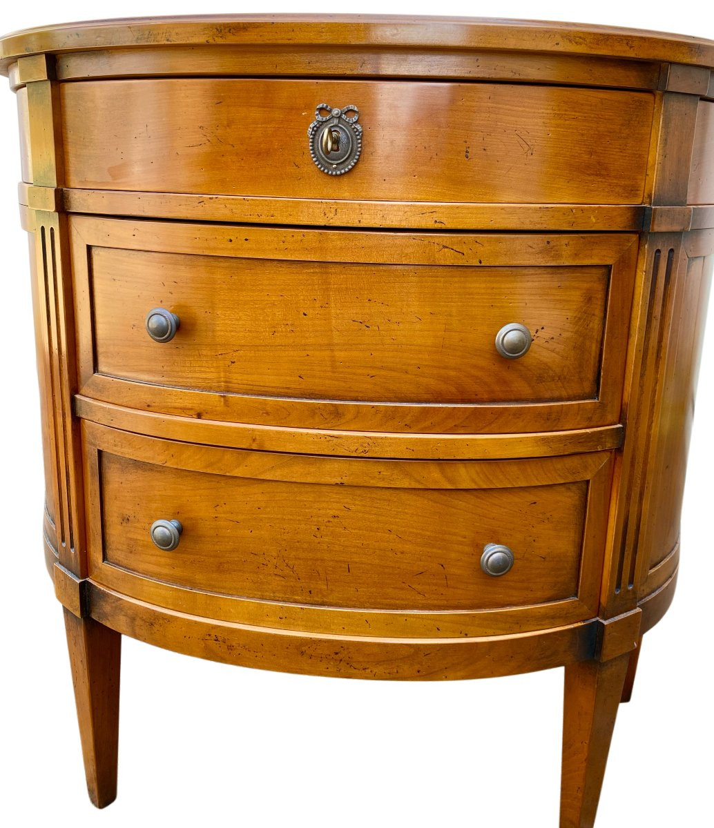 Commode demi-lune trois tiroirs en merisier Louis XVI-photo-4
