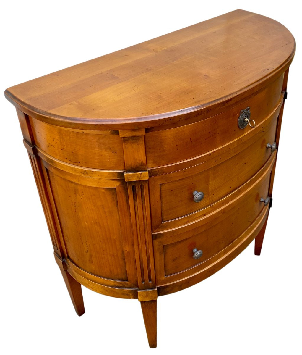 Commode demi-lune trois tiroirs en merisier Louis XVI-photo-5