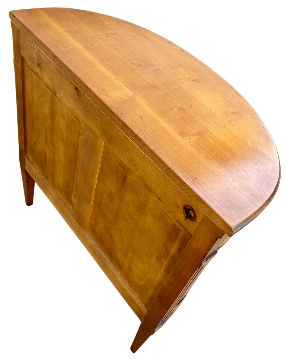 Commode demi-lune trois tiroirs en merisier Louis XVI-photo-8