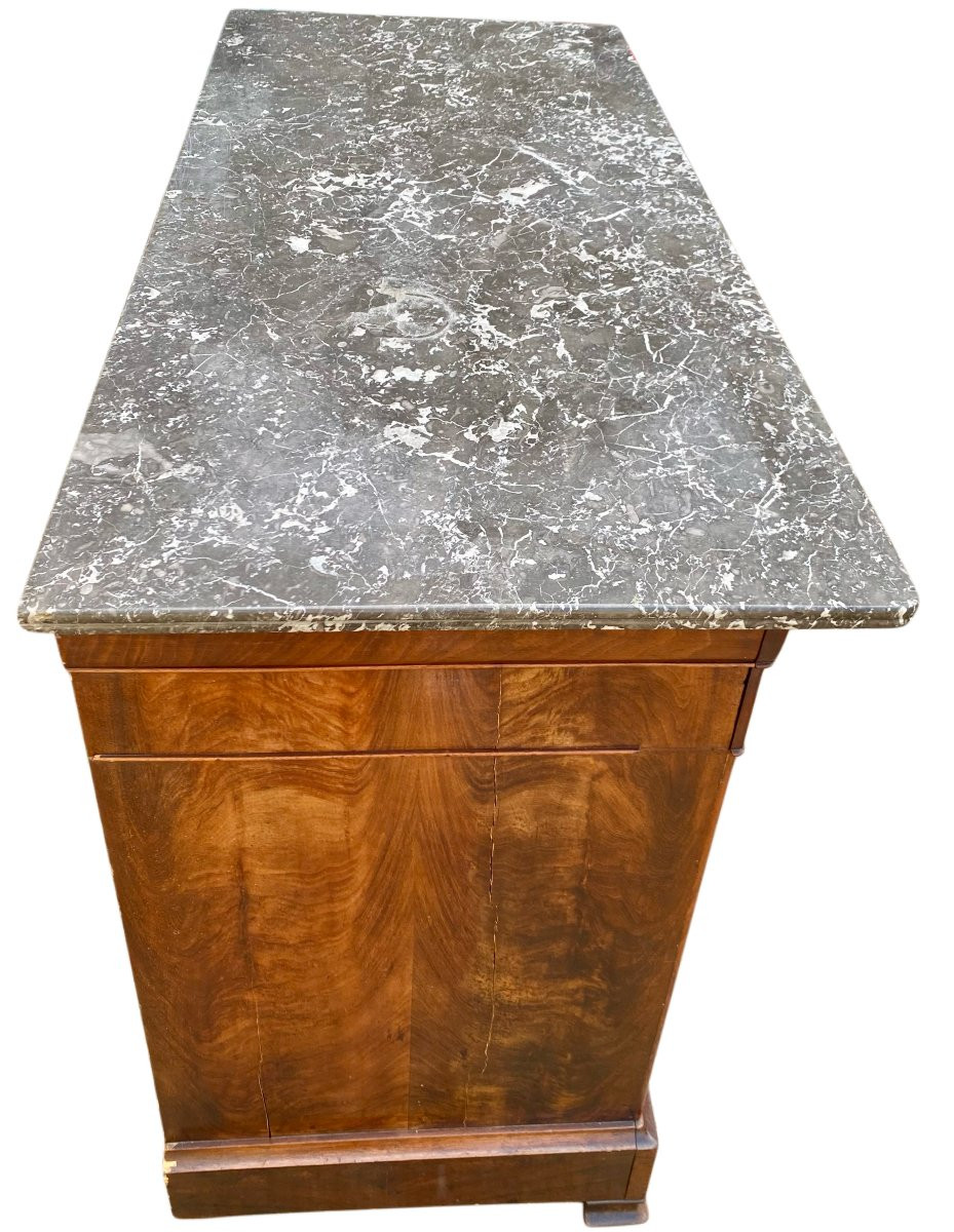 Louis Philippe 19th Century Walnut And Walnut Burl Chest Of Drawers Black Veined Marble-photo-5