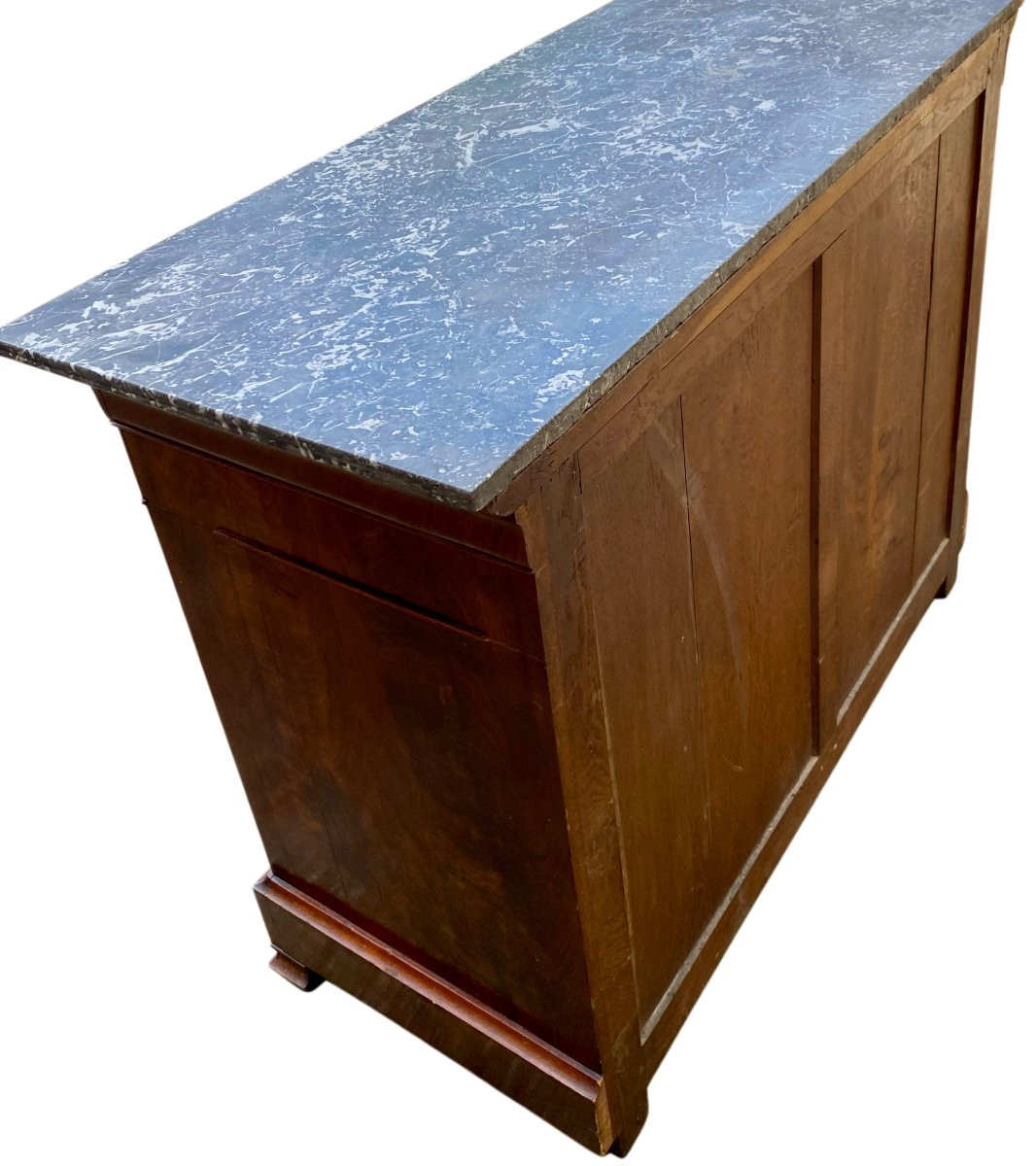 Louis Philippe 19th Century Walnut And Walnut Burl Chest Of Drawers Black Veined Marble-photo-7