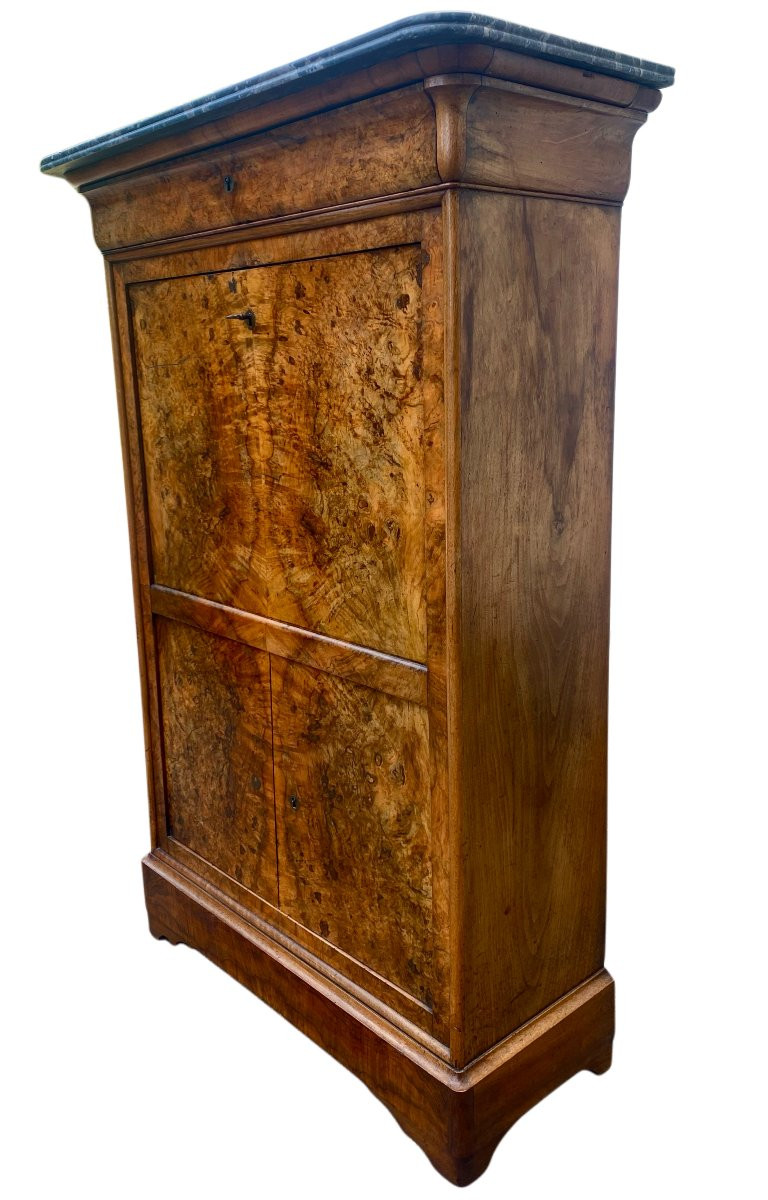 Secrétaire Louis Philippe en Ronce de Noyer avec plateau marbre-photo-1