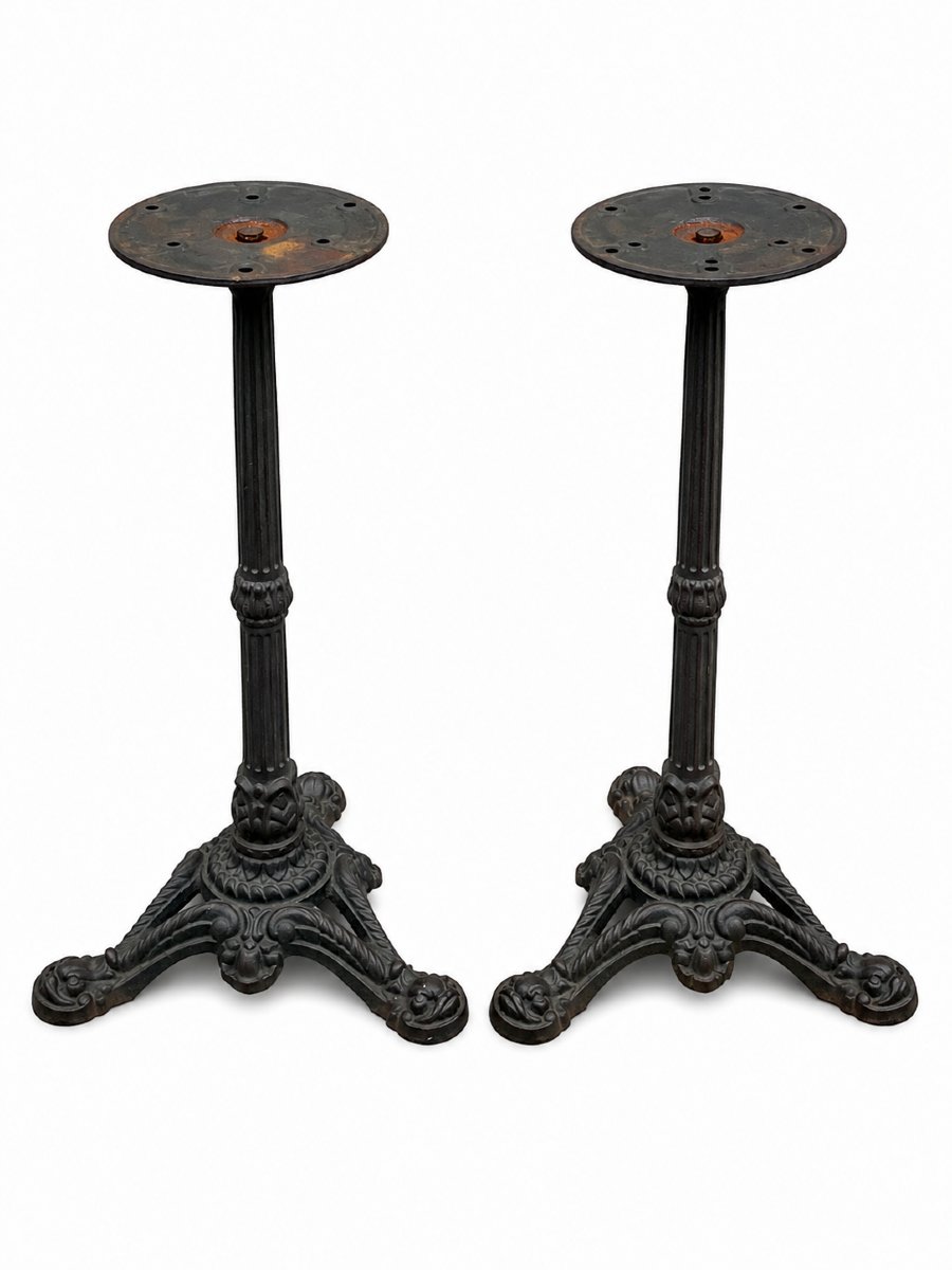 Paire de pieds de table bistrot ancien en fer forgé-photo-5