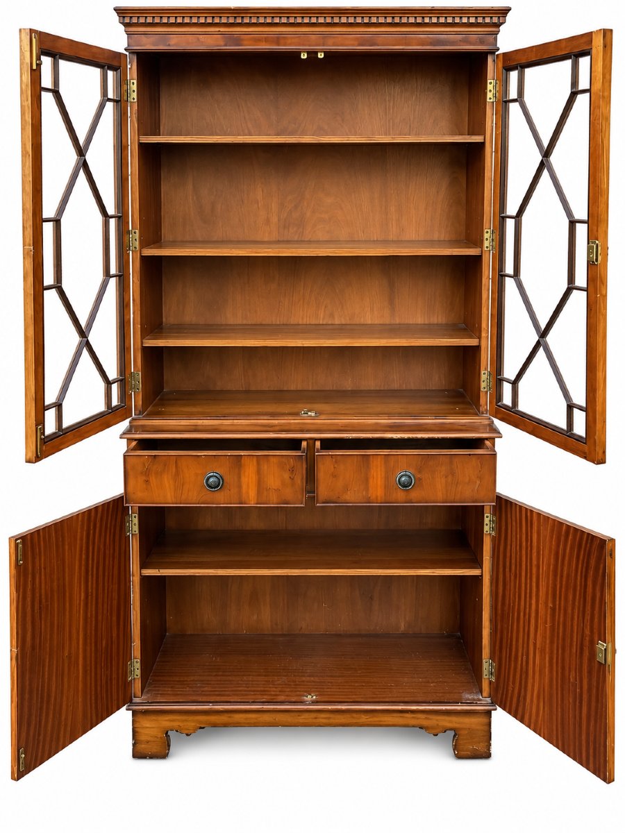 Antique Display Bookcase With Latticework—two Sections—19th Century-photo-2