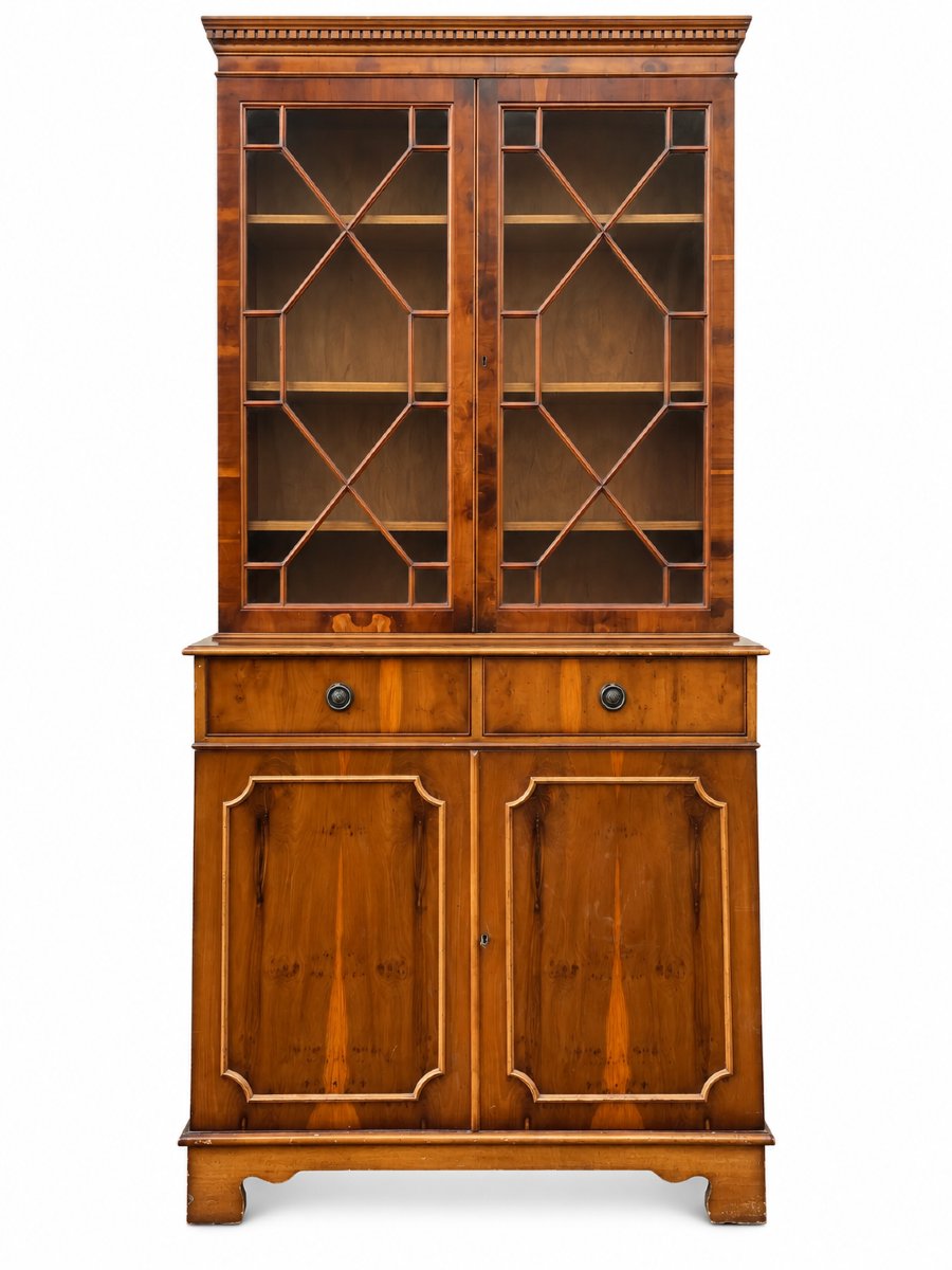 Antique Display Bookcase With Latticework—two Sections—19th Century