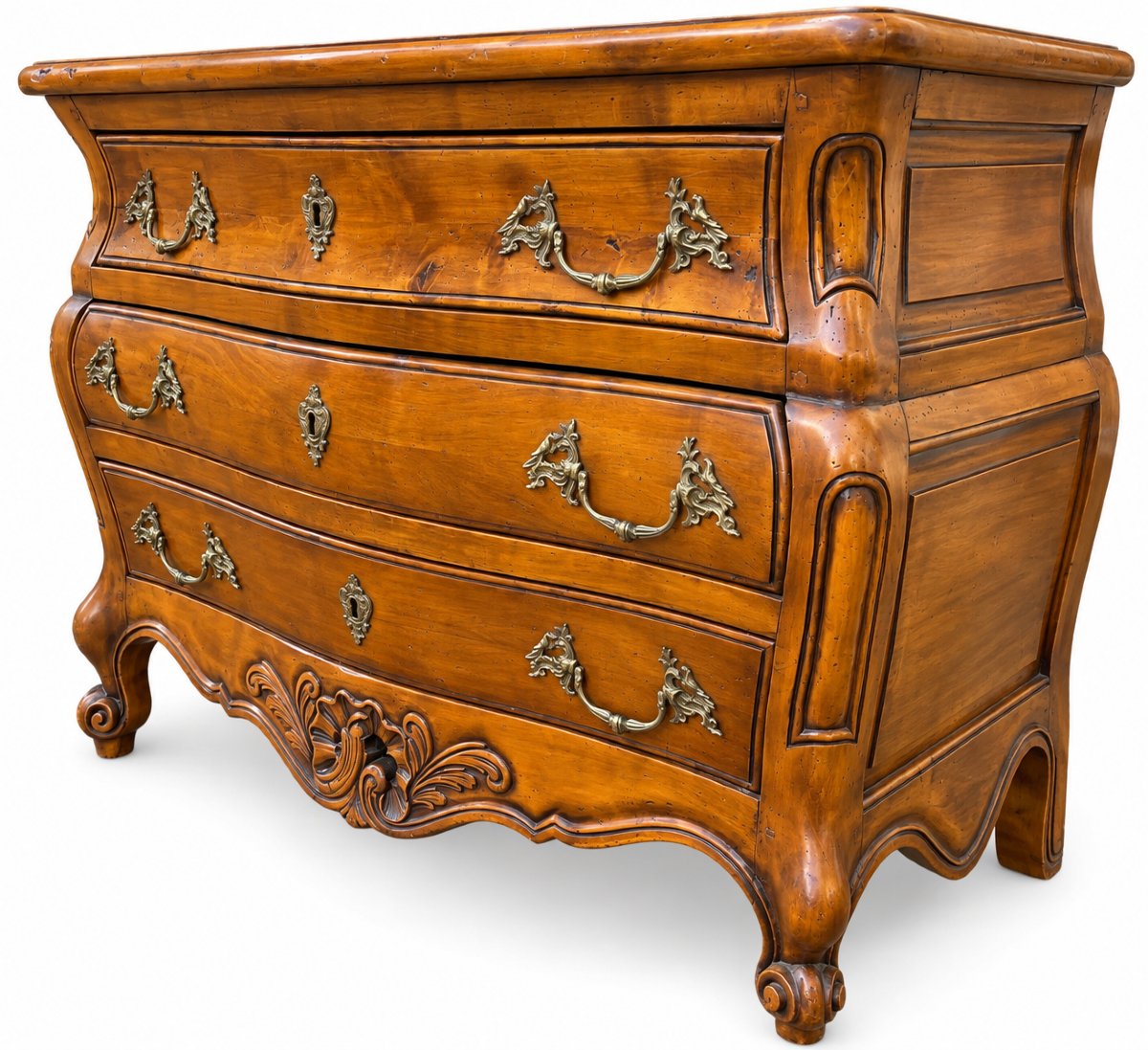 Curved Louis XV-style Chest Of Drawers With Three Drawers—beautiful Antique Patina