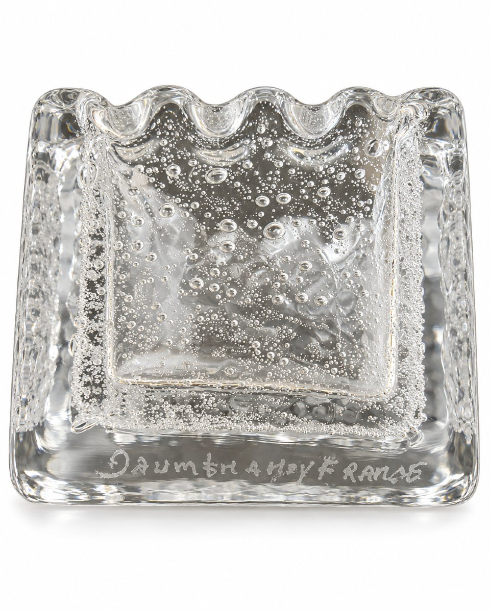 Daum France - Square Ashtray Made Of Bubbled Crystal - 20th Century-photo-2