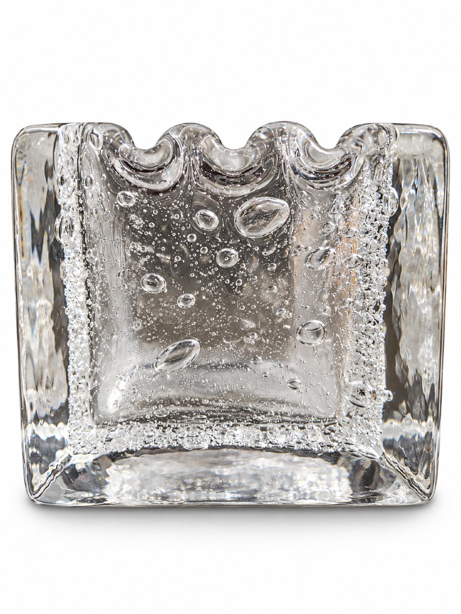 Daum France - Square Ashtray Made Of Bubbled Crystal - 20th Century-photo-3