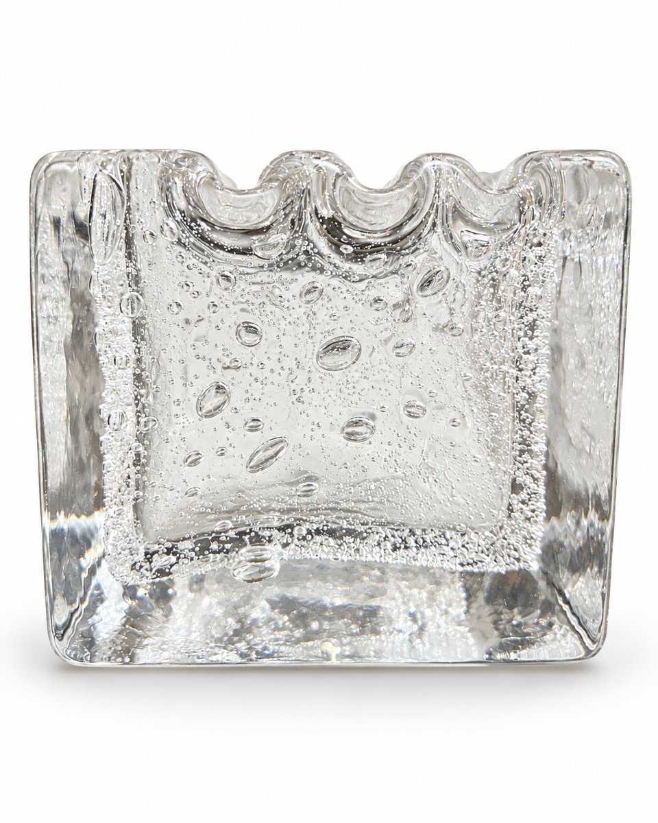 Daum France - Square Ashtray Made Of Bubbled Crystal - 20th Century-photo-4