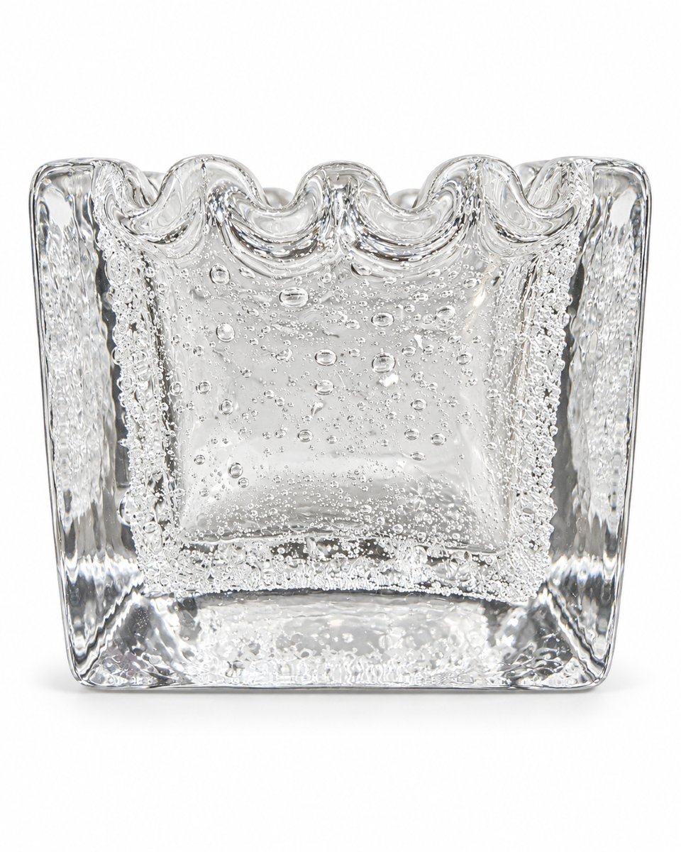 Daum France - Square Ashtray Made Of Bubbled Crystal - 20th Century-photo-1