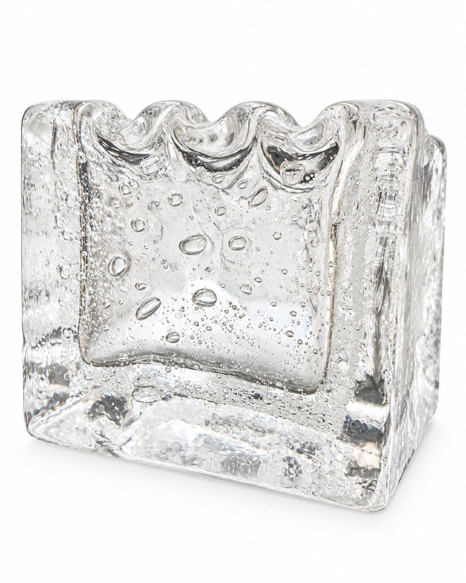Daum France - Square Ashtray Made Of Bubbled Crystal - 20th Century-photo-2