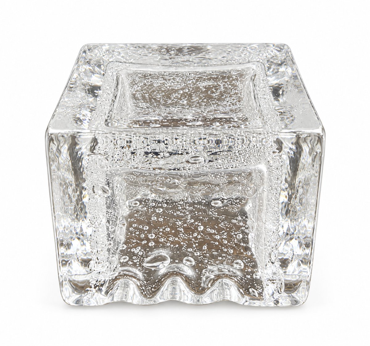 Daum France - Square Ashtray Made Of Bubbled Crystal - 20th Century-photo-3
