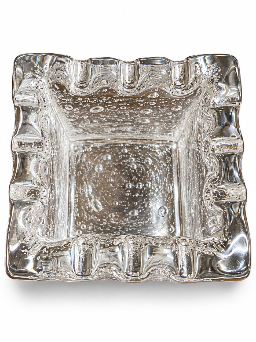 Daum France - Square Ashtray Made Of Bubbled Crystal - 20th Century-photo-4