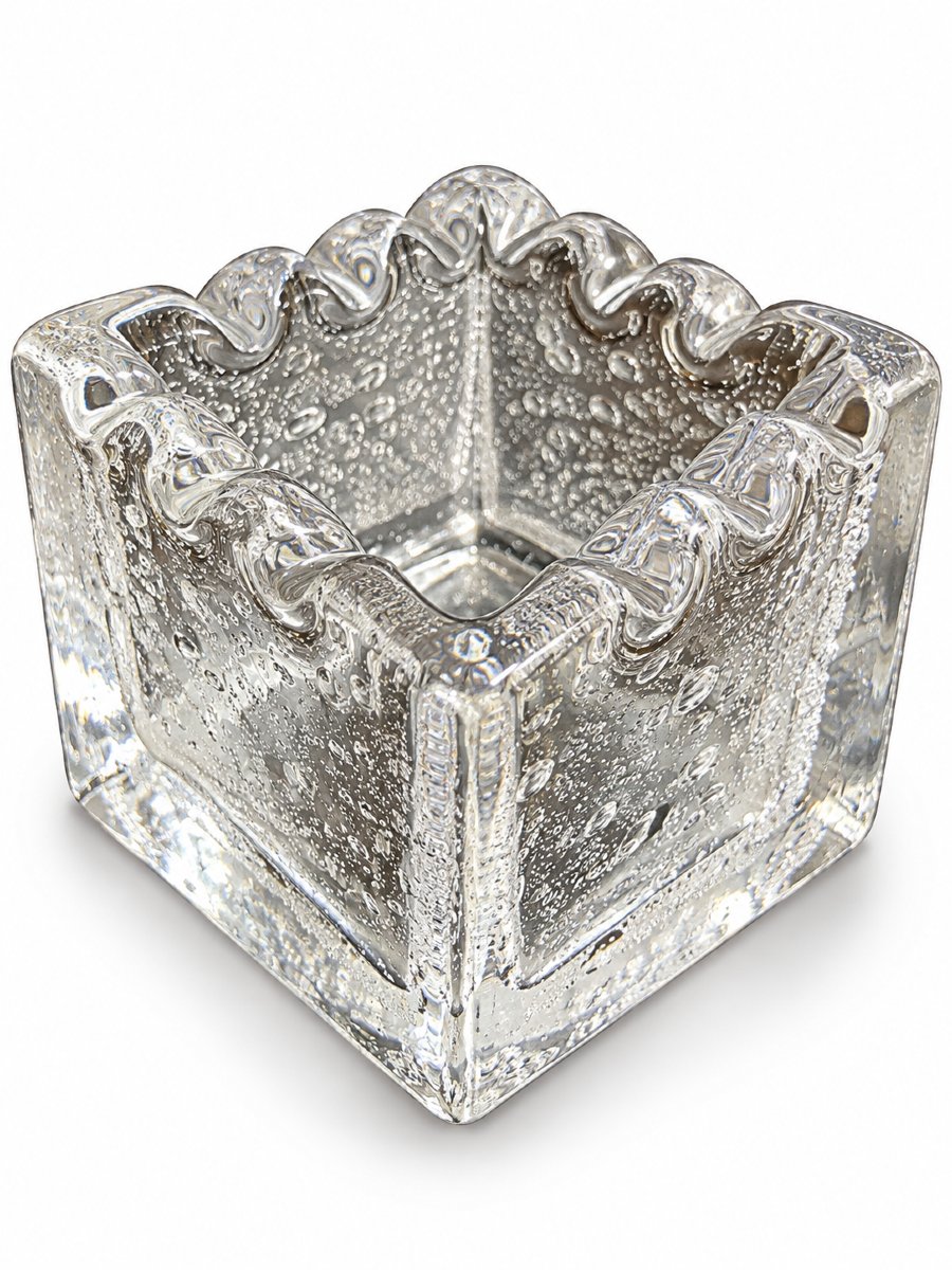 Daum France - Square Ashtray Made Of Bubbled Crystal - 20th Century-photo-5
