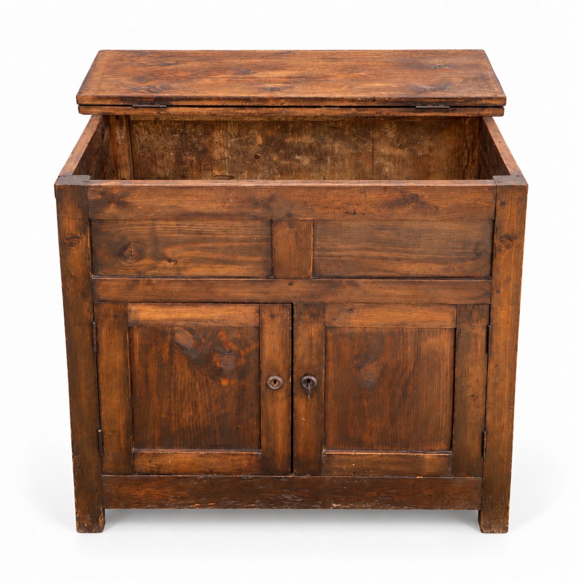 Antique Sideboard Made Of Solid Fir With A Hinged Lid—19th Century-photo-2