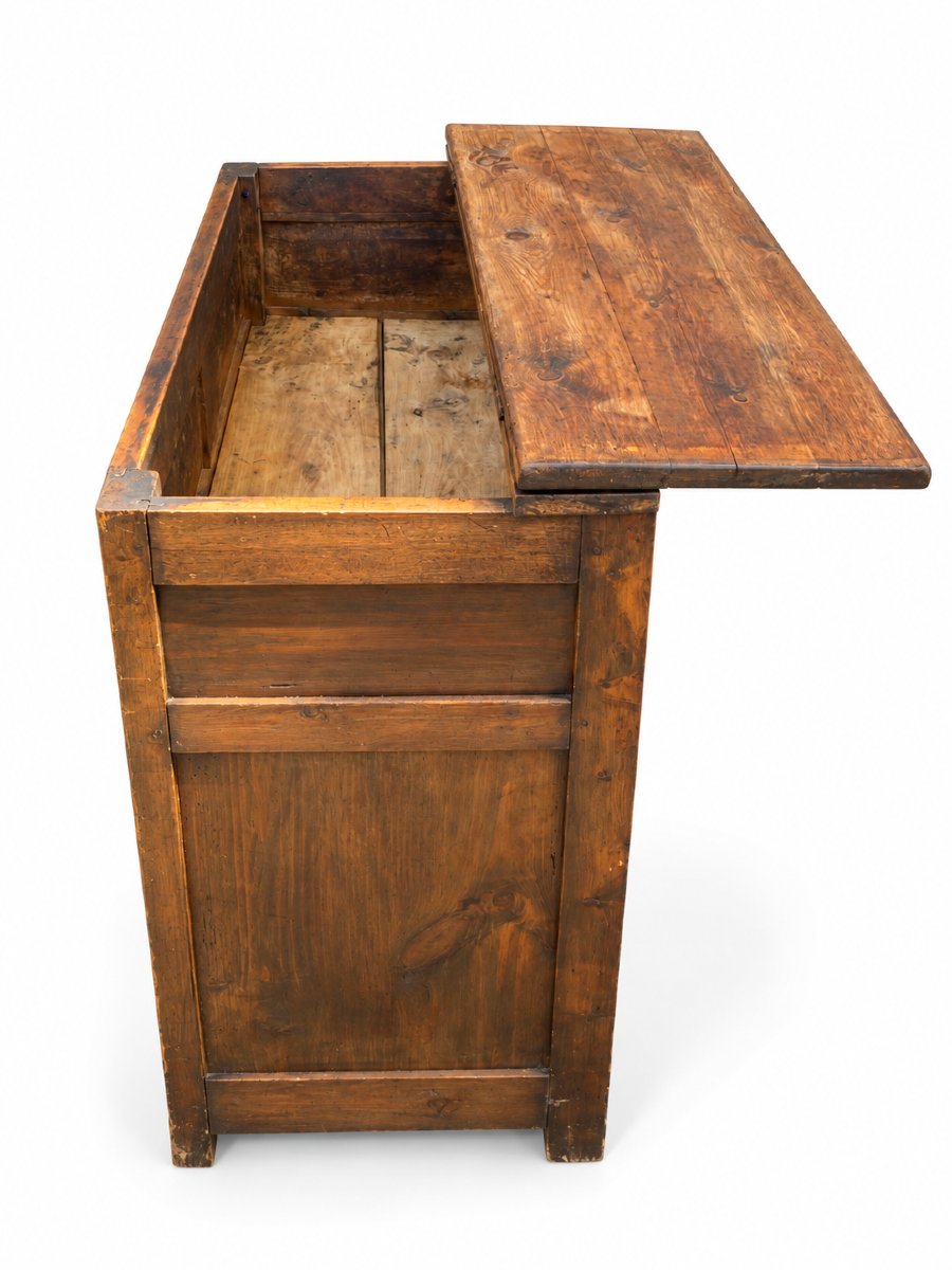 Antique Sideboard Made Of Solid Fir With A Hinged Lid—19th Century-photo-3