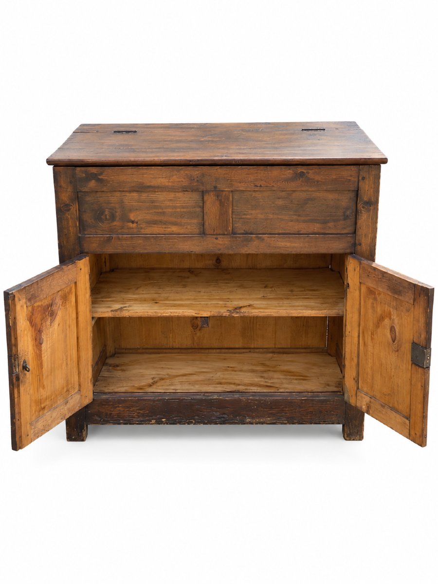 Antique Sideboard Made Of Solid Fir With A Hinged Lid—19th Century-photo-4