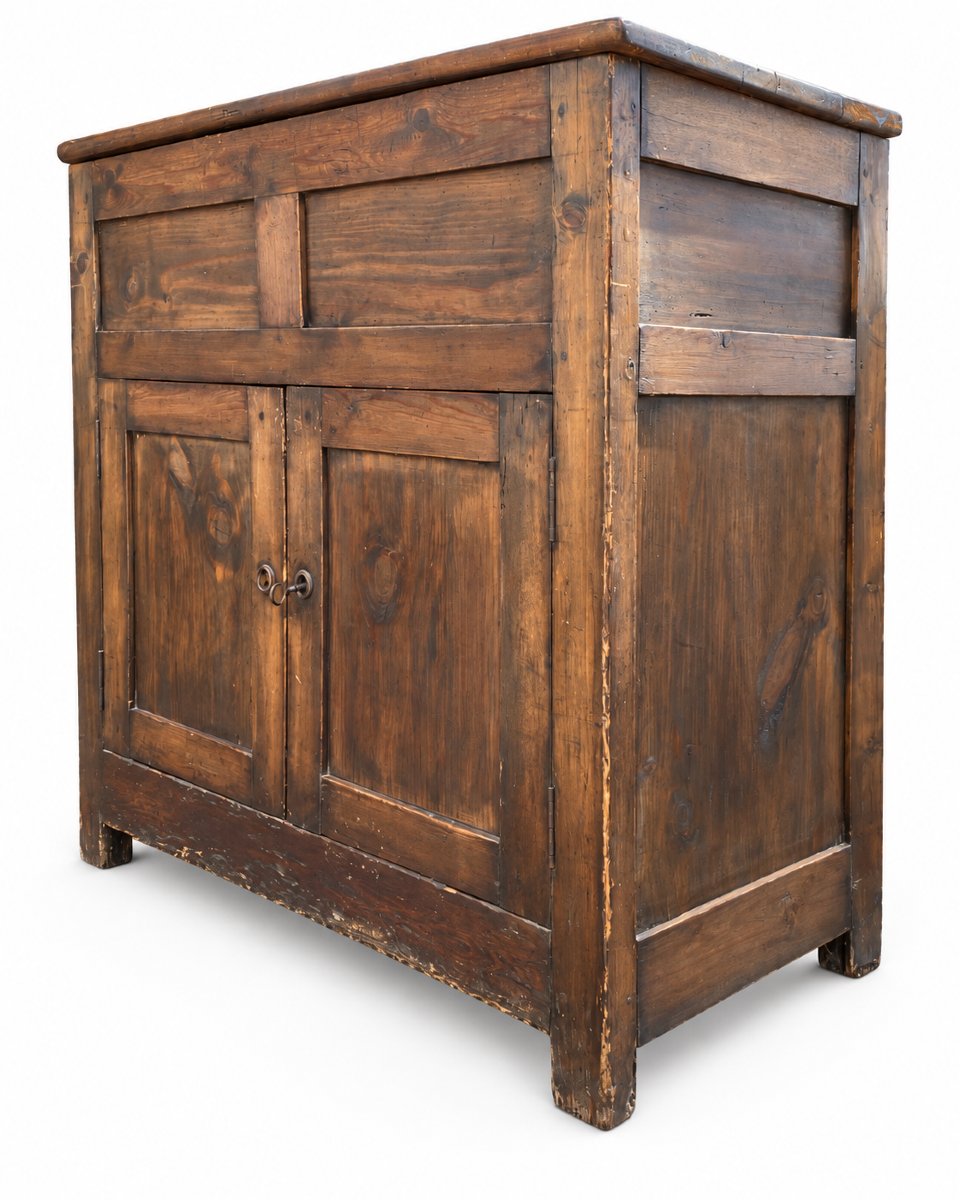 Antique Sideboard Made Of Solid Fir With A Hinged Lid—19th Century-photo-1