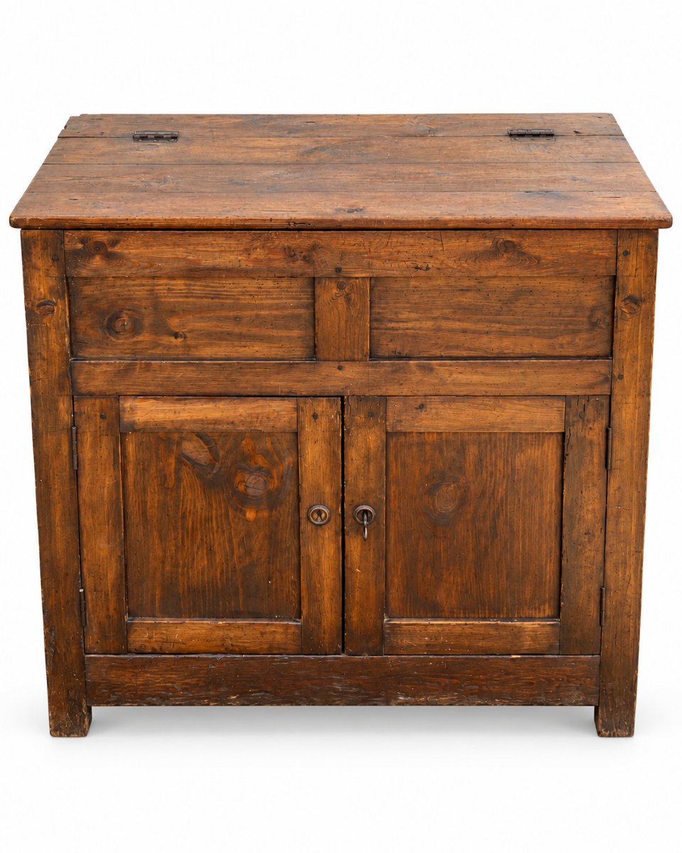 Antique Sideboard Made Of Solid Fir With A Hinged Lid—19th Century