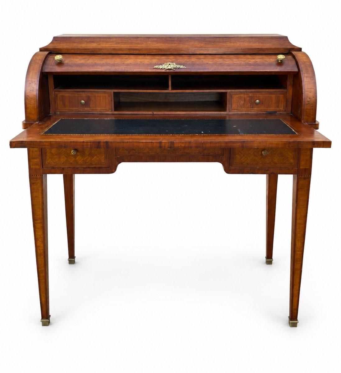 Louis XVI-style Cylinder Desk With Latticework Marquetry—20th Century-photo-3