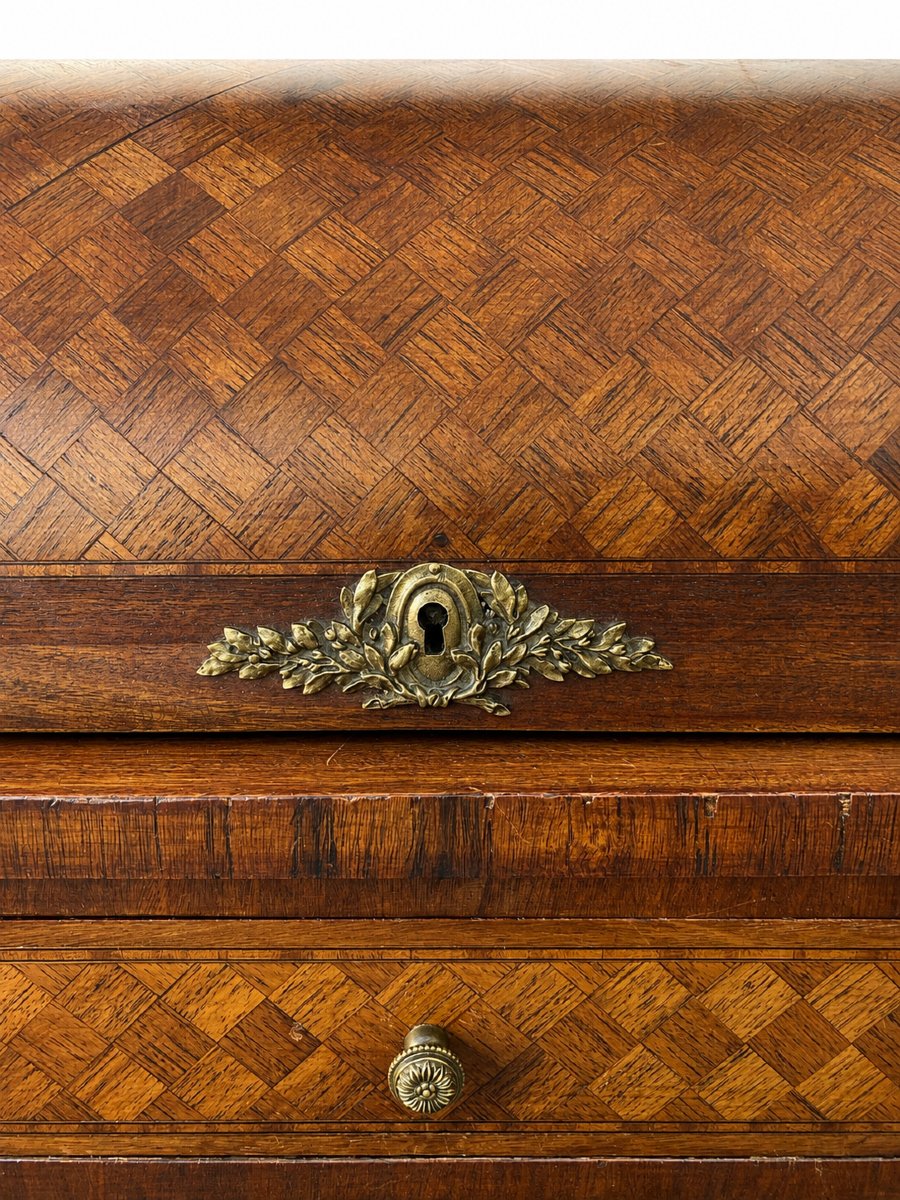 Louis XVI-style Cylinder Desk With Latticework Marquetry—20th Century-photo-2
