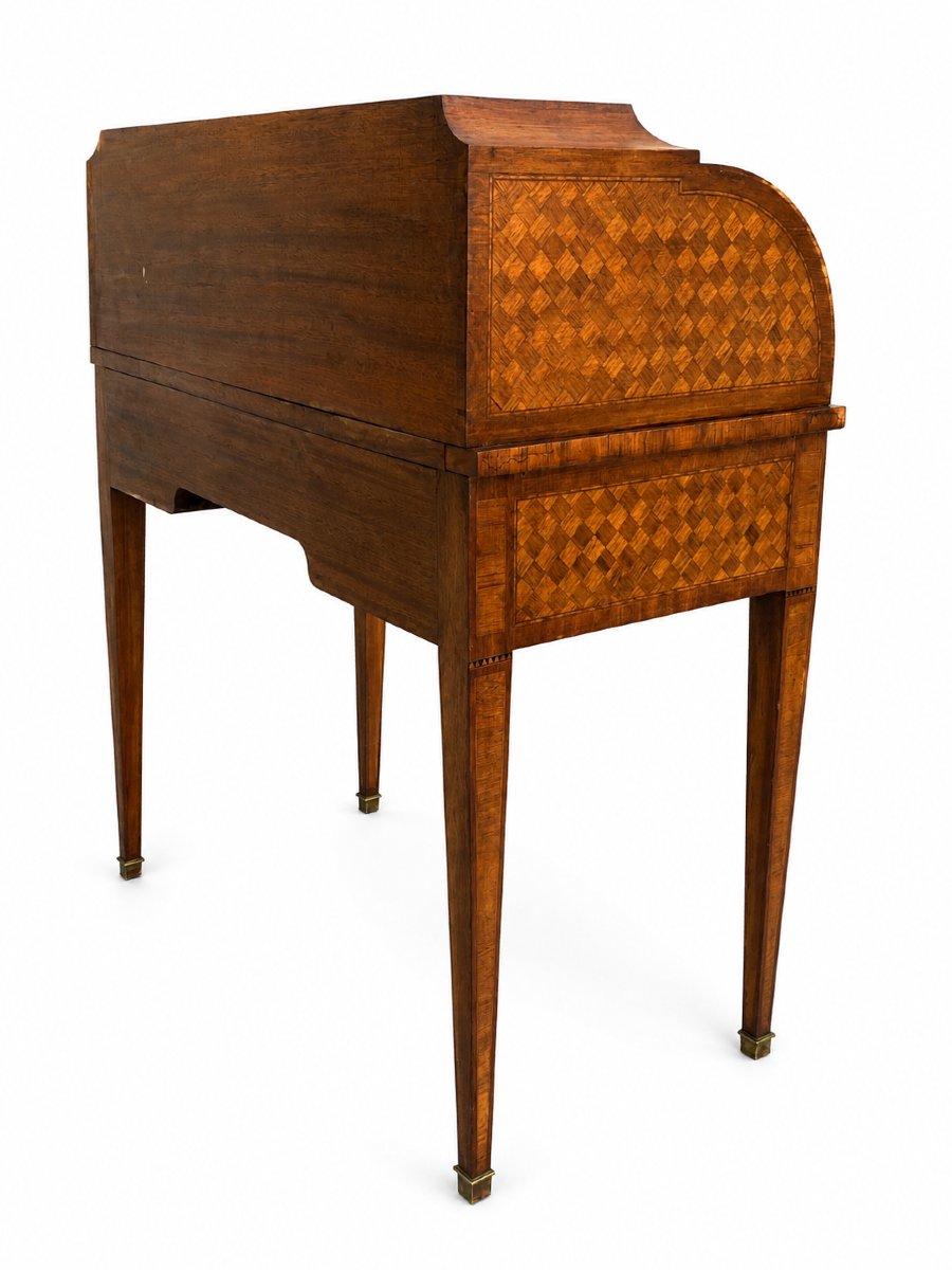 Louis XVI-style Cylinder Desk With Latticework Marquetry—20th Century-photo-5