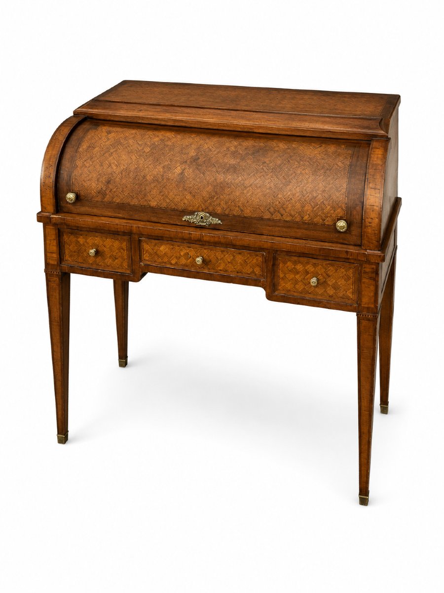Louis XVI-style Cylinder Desk With Latticework Marquetry—20th Century-photo-7