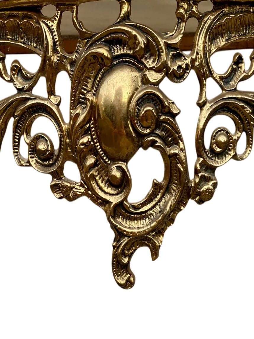 Console et miroir en laiton doré, marbre blanc - Style Louis XV Rococo-photo-4