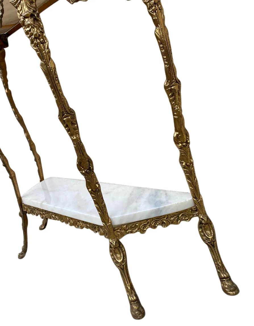 Console et miroir en laiton doré, marbre blanc - Style Louis XV Rococo-photo-2