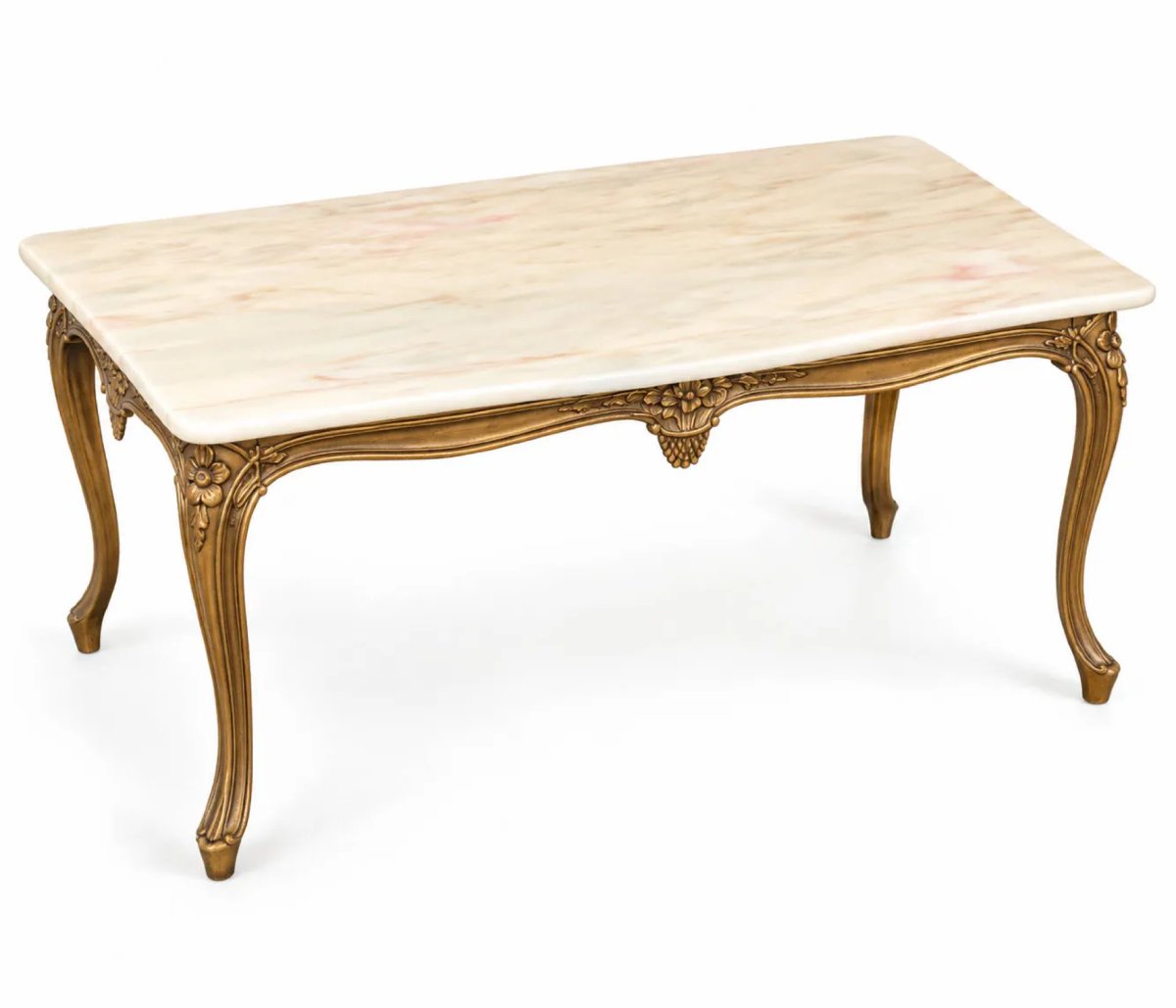 Table basse de style Louis XV en bronze doré et marbre blanc veiné - XXe siècle-photo-2