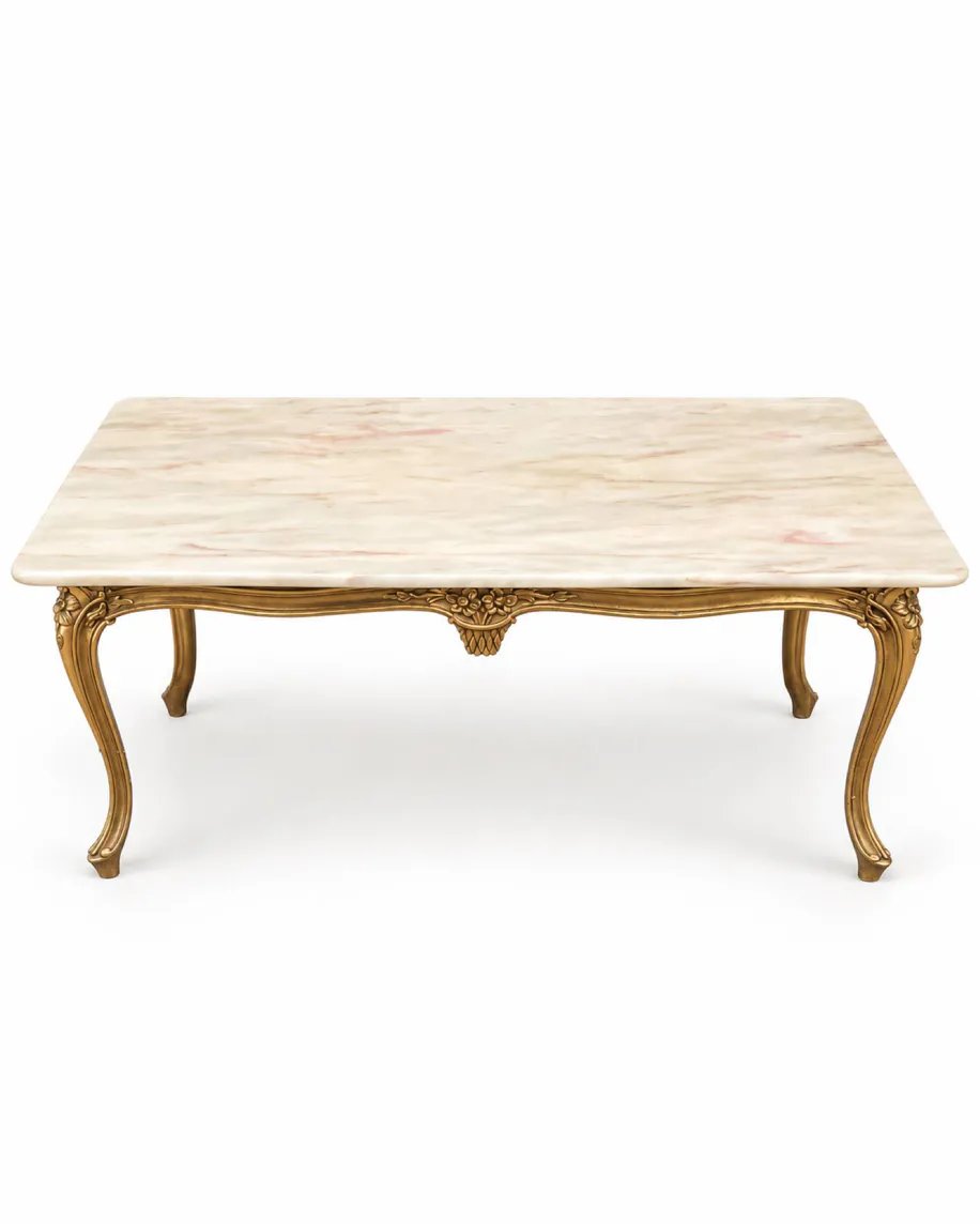 Table basse de style Louis XV en bronze doré et marbre blanc veiné - XXe siècle-photo-1