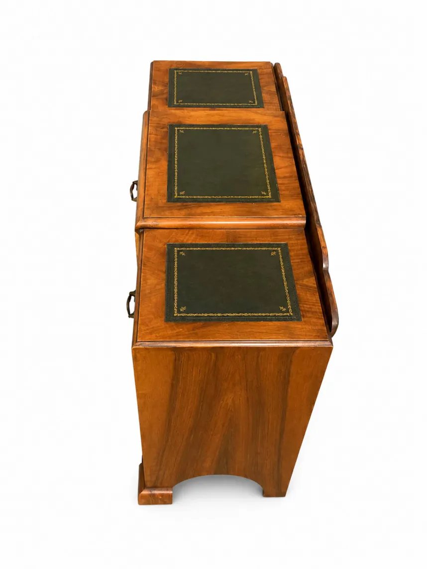 Bureau secrétaire anglais à caissons en pin et sapin, cuir vert - vers 1960-1970-photo-3