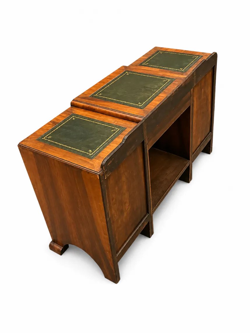 Bureau secrétaire anglais à caissons en pin et sapin, cuir vert - vers 1960-1970-photo-4