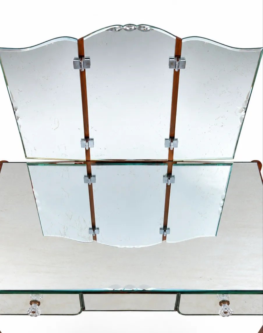 1950s Art Deco Dressing Table With A Triptych Mirror And Beveled Glass-photo-2