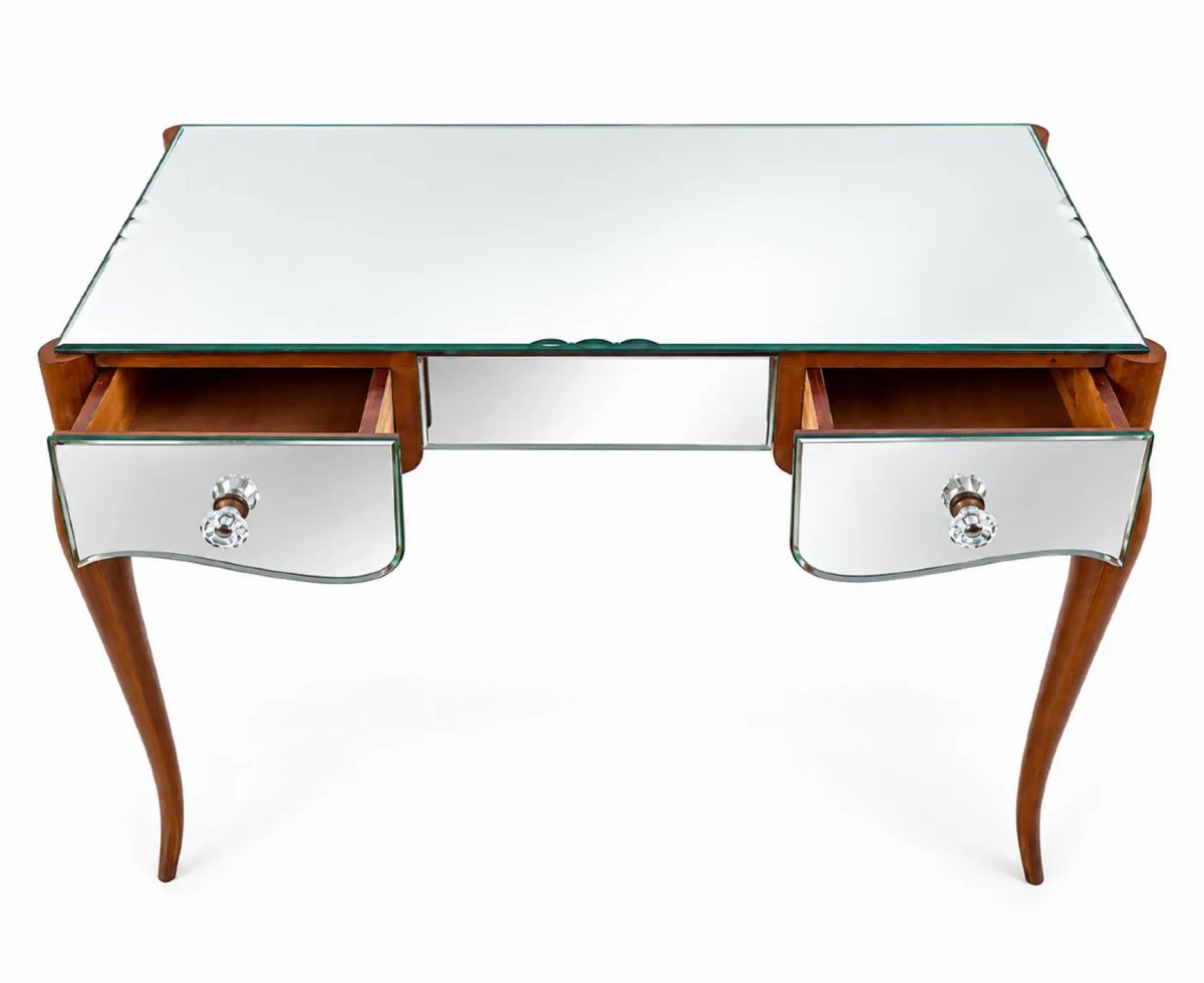 1950s Art Deco Dressing Table With A Triptych Mirror And Beveled Glass-photo-3