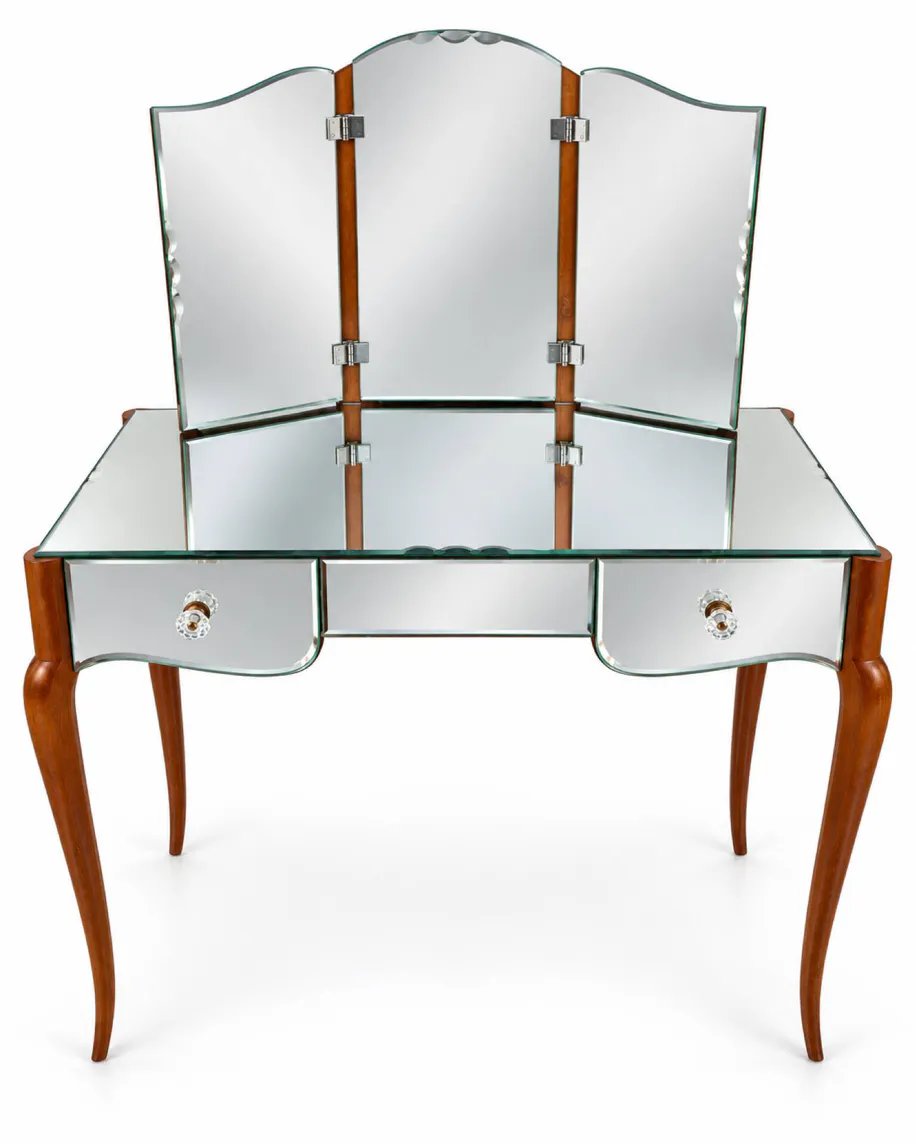 1950s Art Deco Dressing Table With A Triptych Mirror And Beveled Glass
