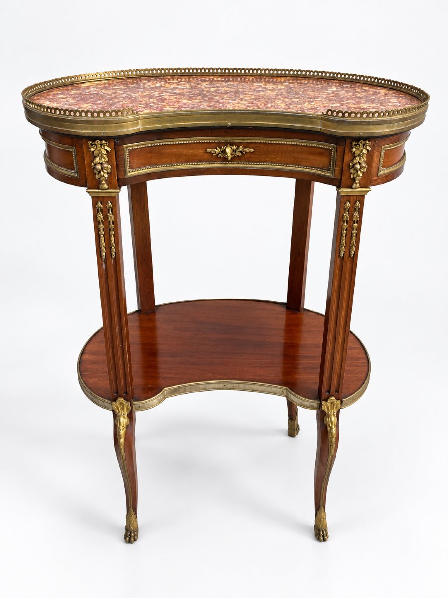 Table rognon en acajou, marbre brocatelle et bronzes dorés - Style Transition Louis XV-photo-2