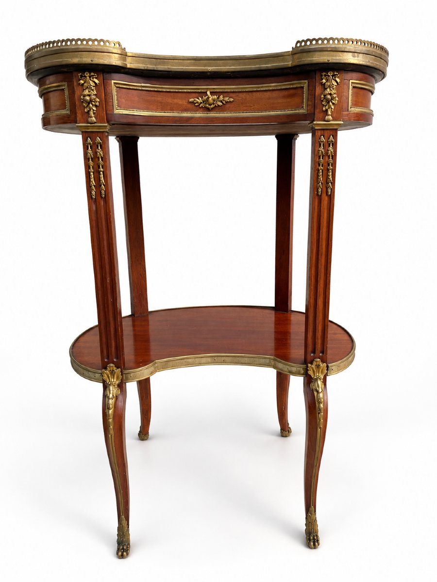 Table rognon en acajou, marbre brocatelle et bronzes dorés - Style Transition Louis XV-photo-3
