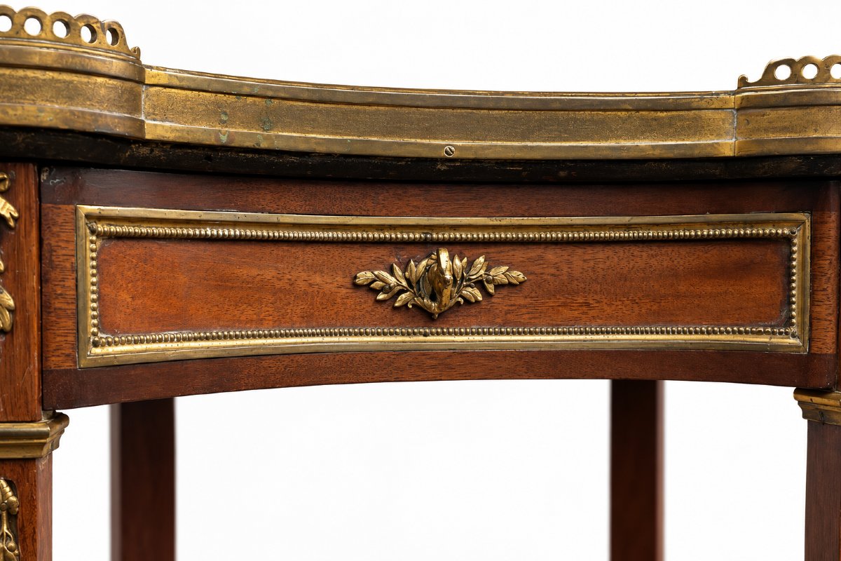 Table rognon en acajou, marbre brocatelle et bronzes dorés - Style Transition Louis XV-photo-4
