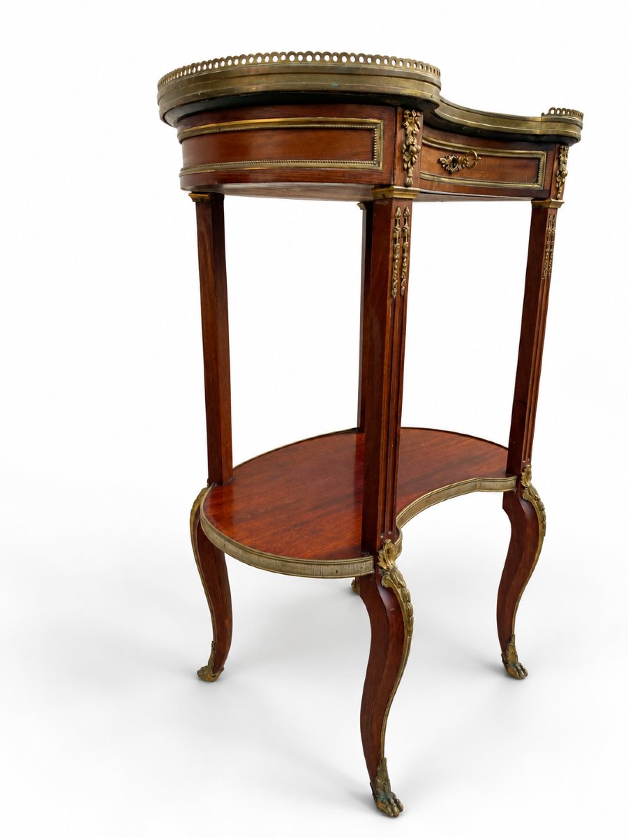 Table rognon en acajou, marbre brocatelle et bronzes dorés - Style Transition Louis XV-photo-2