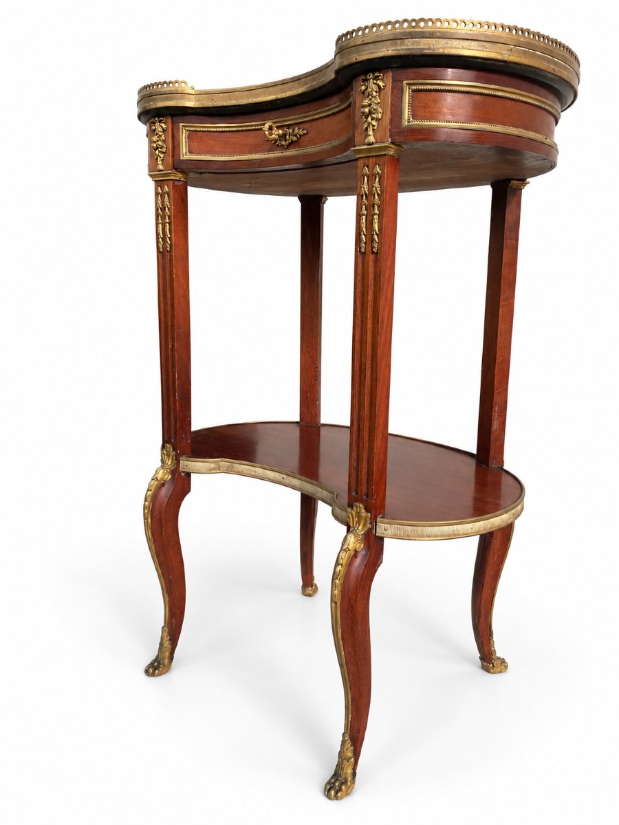 Table rognon en acajou, marbre brocatelle et bronzes dorés - Style Transition Louis XV-photo-3