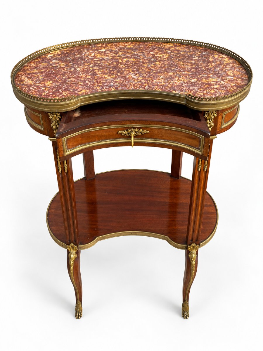 Table rognon en acajou, marbre brocatelle et bronzes dorés - Style Transition Louis XV-photo-4