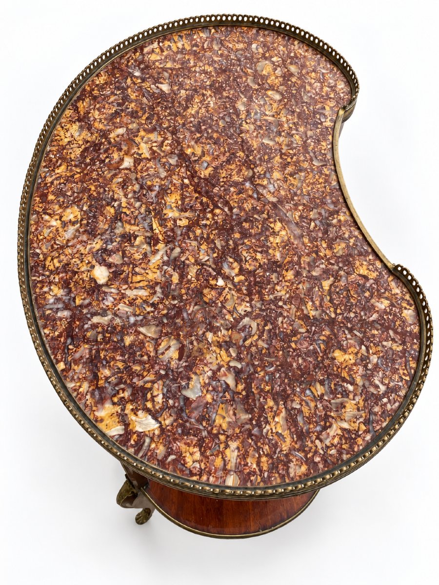 Table rognon en acajou, marbre brocatelle et bronzes dorés - Style Transition Louis XV-photo-6