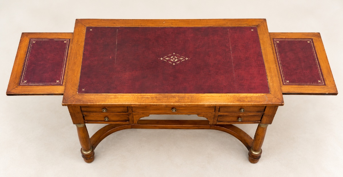 Bureau français du XIXe style empire en acajou, cuir avec rallonges -photo-4