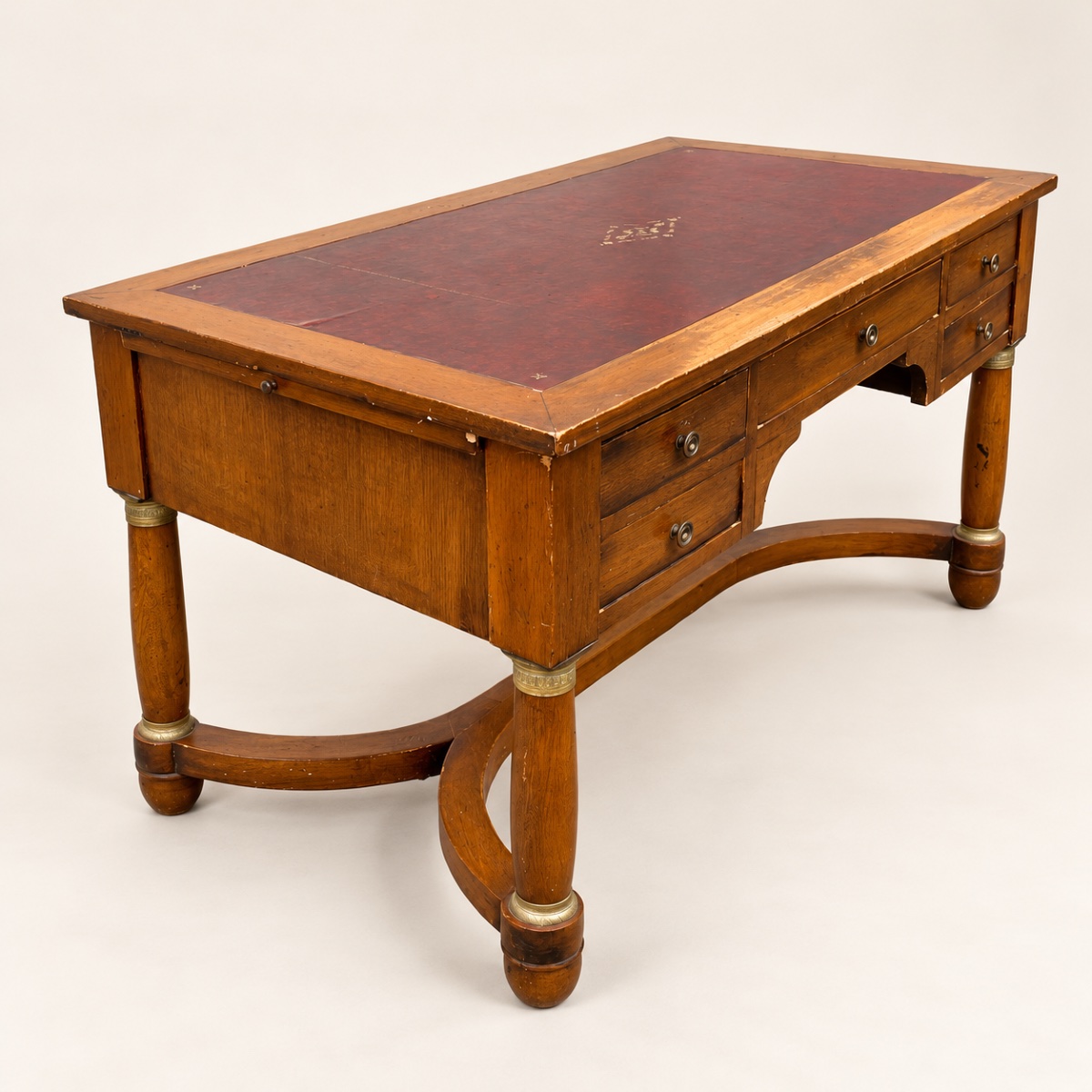 Bureau français du XIXe style empire en acajou, cuir avec rallonges -photo-2