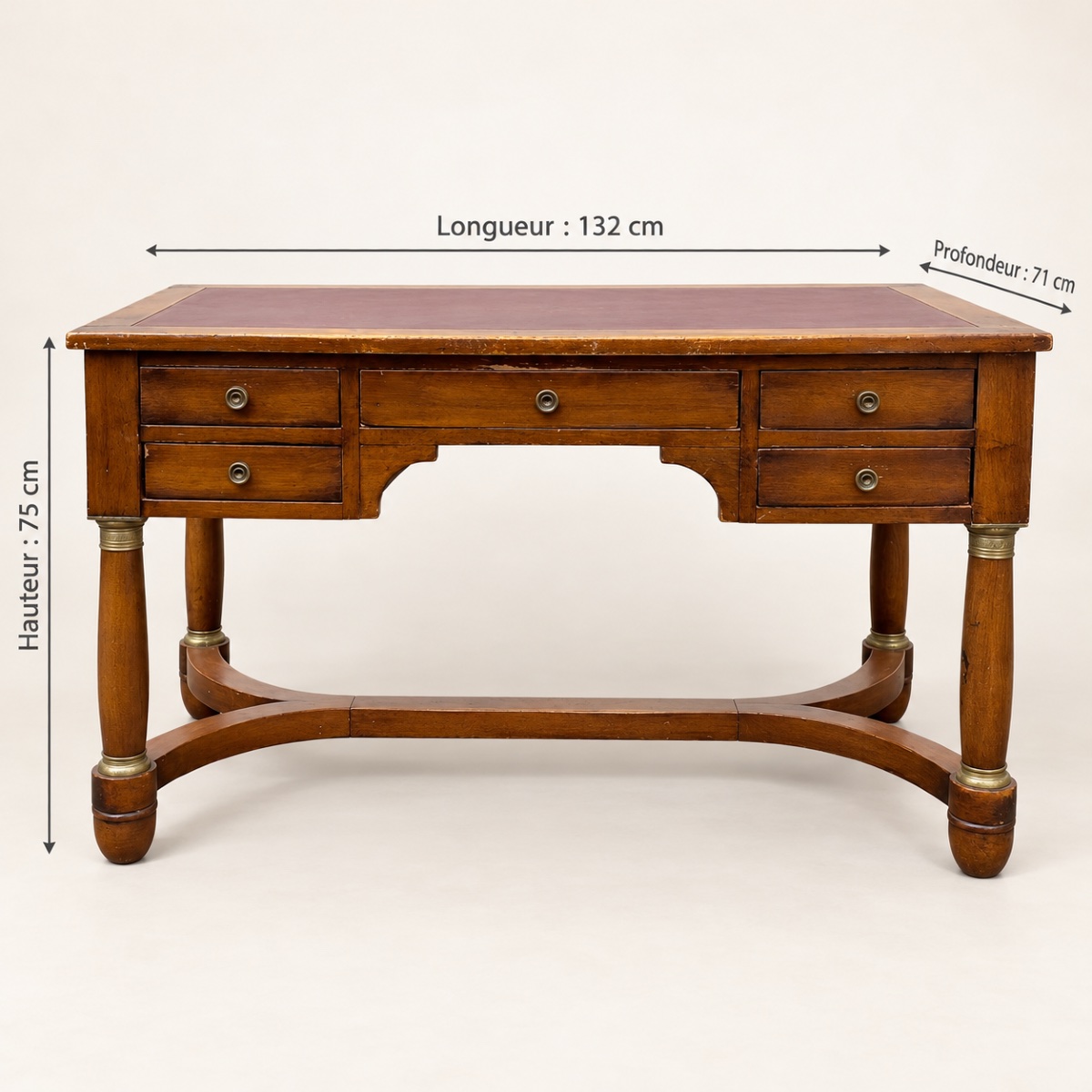 Bureau français du XIXe style empire en acajou, cuir avec rallonges -photo-4