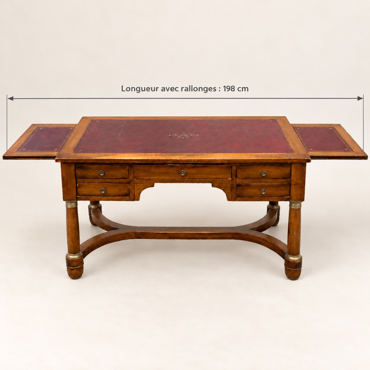 Bureau français du XIXe style empire en acajou, cuir avec rallonges -photo-5
